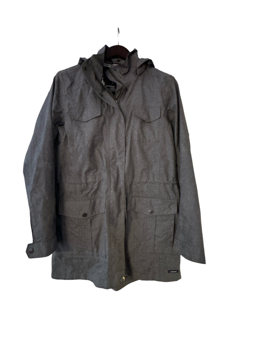 Lands' End Squall Waterproof Windproof Hooded Parka Jacket Gray S 6-8 Utility